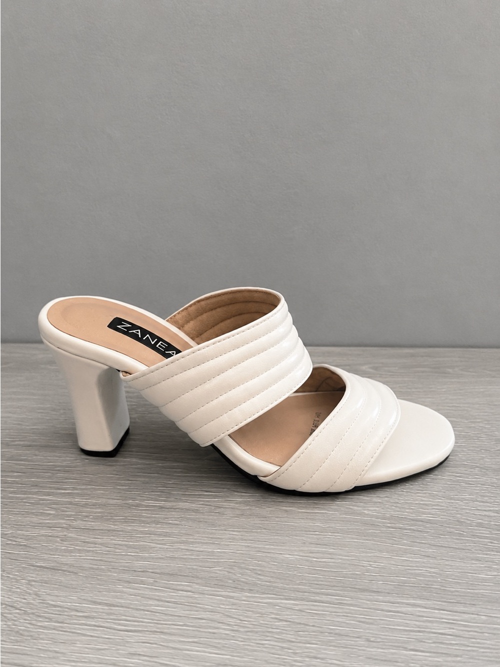 Zanea White Quilted Double-Strap Block Mule Heel Mule Size 5